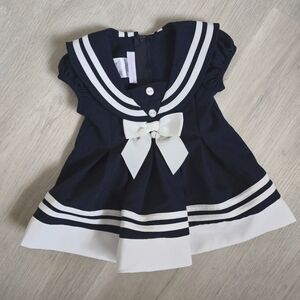 Bonnie Jean Girls Short Sleeve Navy Sailor Dress Size 6/9 Months